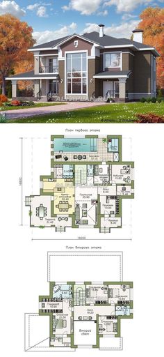 two story house plans with large windows and lots of space for the living room, dining area