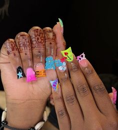 Long Kaws Acrylic Nails, Kaws Nail Set, Kaws Short Acrylic Nails, Long Acrylic Nails Kaws, Backwoods Nails Acrylic, Duck Nails, Short Square Acrylic Nails