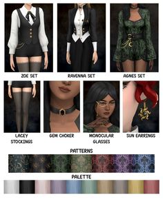 an assortment of different types of clothing and accessories for the female character in the video game