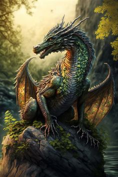 a dragon sitting on top of a rock