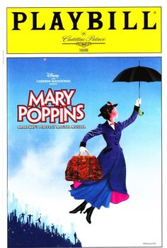 mary poppins is flying through the air with an umbrella and suitcase in her hand