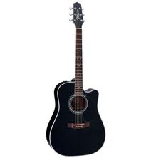 a black acoustic guitar on a white background