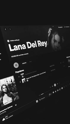 the website for lana del rey is displayed in black and white, with images of women on it