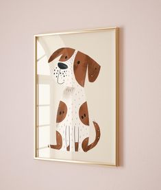 a framed art print of a brown and white dog