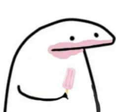 a drawing of a white bird with a pink nose and an ice cream stick sticking out of it's mouth