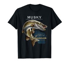 a t - shirt that says musky with a large fish on it's chest