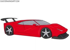 a drawing of a red sports car on a white background