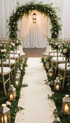 Wedding Aisle Decorations Plant Wedding Aisle, Wedding Ceremony Lanterns Aisle, Wedding Ceremony Indoor Decorations, Wedding Aisle Benches, Inside Wedding Ceremony Decorations, Wedding Ceremony Isles, Wedding Ceremony Decorations Simple, Walking Down The Aisle Decoration, Ceremony Aisle Decor Indoor