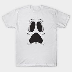 a white t - shirt with an animal's face drawn in black on the front