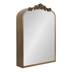 an ornate wooden frame mirror on a white background