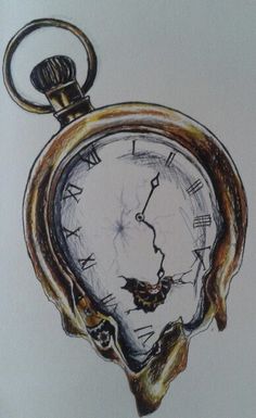 a drawing of an old pocket watch with a bird on it's face and hands