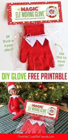 an elf is sitting in front of a christmas tree with a free printable coupon