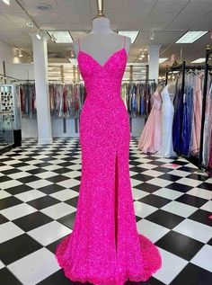 Evening Style, Spaghetti Strap Prom Dress, Evening Party Gowns, Pink Prom, Dress Spaghetti, Pink Sequin