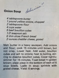 a recipe for onion soup with instructions on the side