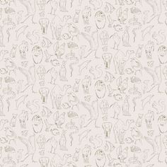 a wallpaper with many different types of animals and plants in grey on white background