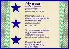 a poem written in blue and white with stars on the border, which reads my seun