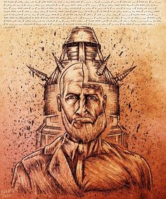 a drawing of a man's head with many wires coming out of it