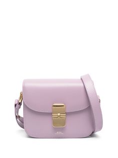 lavender purple calf leather cotton lining logo stamp to the front gold-tone hardware foldover top push-lock fastening adjustable shoulder strap main compartment Apc Bag, Leather Fanny Pack, Crossbody Bag Women, Purple Leather, Designer Shoulder Bags, Purple Bags, Lavender Purple, Leather Logo, Leather Pouch