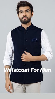 Waistcoat Suit, Waistcoat Designs, Mens Waistcoat, Kurta Pajama, Navy Color, Vest Dress, Black Print, Cotton Silk, Indian Fashion