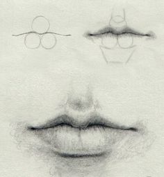 a pencil drawing of the lips and nose, with different angles to each one's left side