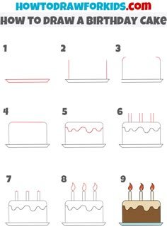 how to draw a birthday cake step by step instructions for kids and beginners with pictures