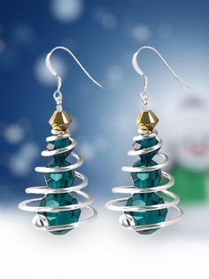 Tinsel Christmas Tree Earring Kit - Too Cute Beads Holiday Jewelry Ideas, Diy Christmas Earrings, Earrings Fimo, Christmas Jewelry Diy, Swarovski Christmas, Tinsel Christmas, Tinsel Christmas Tree, Wire Wrapped Jewelry Diy, Silver Tinsel