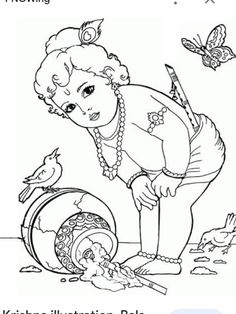 a coloring page with a girl playing in the sand