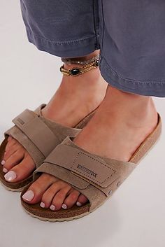 Arizona Big Buckle High Shine Birkenstock Sandals | Free People Oita Birkenstock, Comfy Sandals Walking, Mom Clothes, Fringe Sandals, Suede Slides, Birkenstock Women, Comfy Sandals, Beautiful Sandals