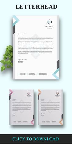 the letterhead and business card design is displayed on top of each other, along with two