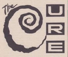 the cure logo on a white background with black letters and an image of a spiral