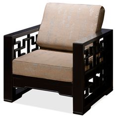 a chair that is sitting in front of a white background with an intricate design on it