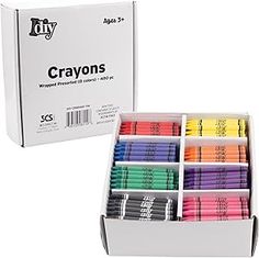 the box is full of crayons in it