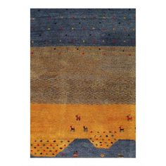 an area rug with various colors and designs on it, including blue, yellow, orange and