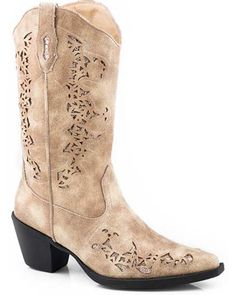 Roper Women's Alisa Western Boots - Snip Toe, Tan Dressy Cowboy Boots, Cowgirl Boots Square Toed, Roper Cowboy Boots, Fringe Cowboy Boots, Tan Wedding, Womens Cowgirl Boots, Roper Boots, Harness Boots, Western Boots Women