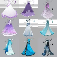 the dresses are all different colors and sizes