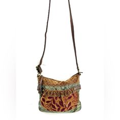 Do You Luv Soft Fabric Against Your Skin? This Fossil Browns And Greens Floral/Leaves Jacquard Fabric Small Shoulder Bag Zb3109 Will Be Kind To Your Skin Every Time You Wear It. There's Brown Faux Leather Accents Including Sides And Bottom And Side Belting. The Front Has An Elasticized Pocket. Inside Is A Zipped Pocket And 2 Slip Pockets. The Zipper Pull Has 2 D Rings To Attach Things To. So Convenient! Very Good Condition. Minimal Normal Wear. Some Spots Around. This Is A Pre-Owned Item And May Luv Soft, Floral Leaves, D Rings, Fossil Bags, Floral Jacquard, Leather Accents, Small Shoulder Bag, Jacquard Fabric, Be Kind