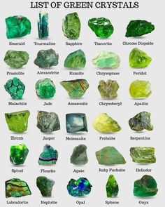 Precious Stones Chart, Green Gems, Green Gemstones, Gems And Minerals, Crystal Gems