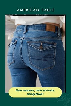 Next Level Stretch/Our softest, stretchiest, never-loses-its-shape denim/Super soft, super comfortable, super you!/Won't bag out. Ever./Medium wash Jean Jeggings, Jeggings, Next Level, Low Rise, Women's Jeans, American Eagle Outfitters, Womens Bottoms, American Eagle, Women Jeans