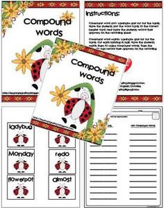 compound words worksheet with ladybug and flowers on the front, second and 3rd grade