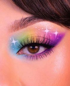 Vibrant Eye Makeup, Pastel Rainbow Makeup, Bi Pride Makeup, Cinco De Mayo Makeup, Colorful Makeup Ideas, Crazy Eye Makeup, Pastel Eyeshadow