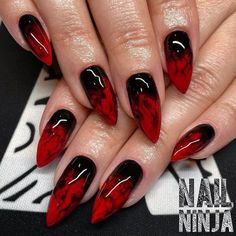 Ted And Black Nail Designs, Motionless In White Nail Art, Edgy Halloween Nails, Red And Black Nail, Vampire Nails, Horror Nails, Witch Nails, Witchy Nails, Cute Halloween Nails