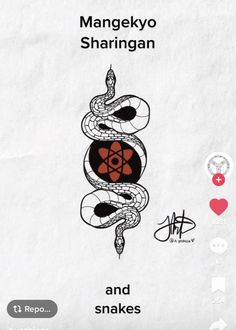 the book cover for mangekyo sharingan and snakes, with an image of