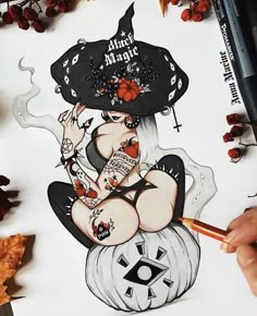 Drawing Halloween, Stock Clearance, Tattoo Art Drawings, Glossy Print, Anime Tattoos, Halloween Art, Dark Fantasy Art, Tattoo Drawings