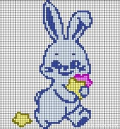 a cross stitch pattern with an image of a bunny holding a piece of food in it's hand