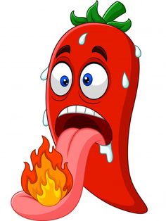 a cartoon red hot pepper with its tongue out and fire coming out of it's mouth