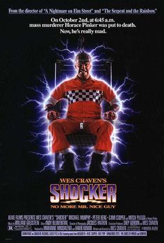 a movie poster for the film shocker with an image of a man sitting on a chair