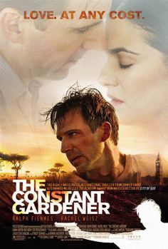 the constant gardener movie poster with two people kissing and one man holding his head in front of