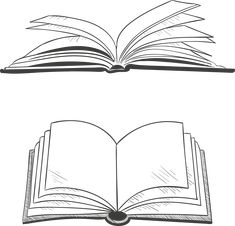 an open book is sitting on top of a white surface with black lines in the middle