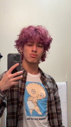 Hair Color Ideas For Guys, Pink Curly Hair Men, Magenta Hair Men, Purple Hair Guy, Men With Colored Hair, Men’s Dyed Hair Ideas, Men’s Hair Dye