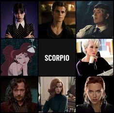 many different pictures of people with the word scorpio